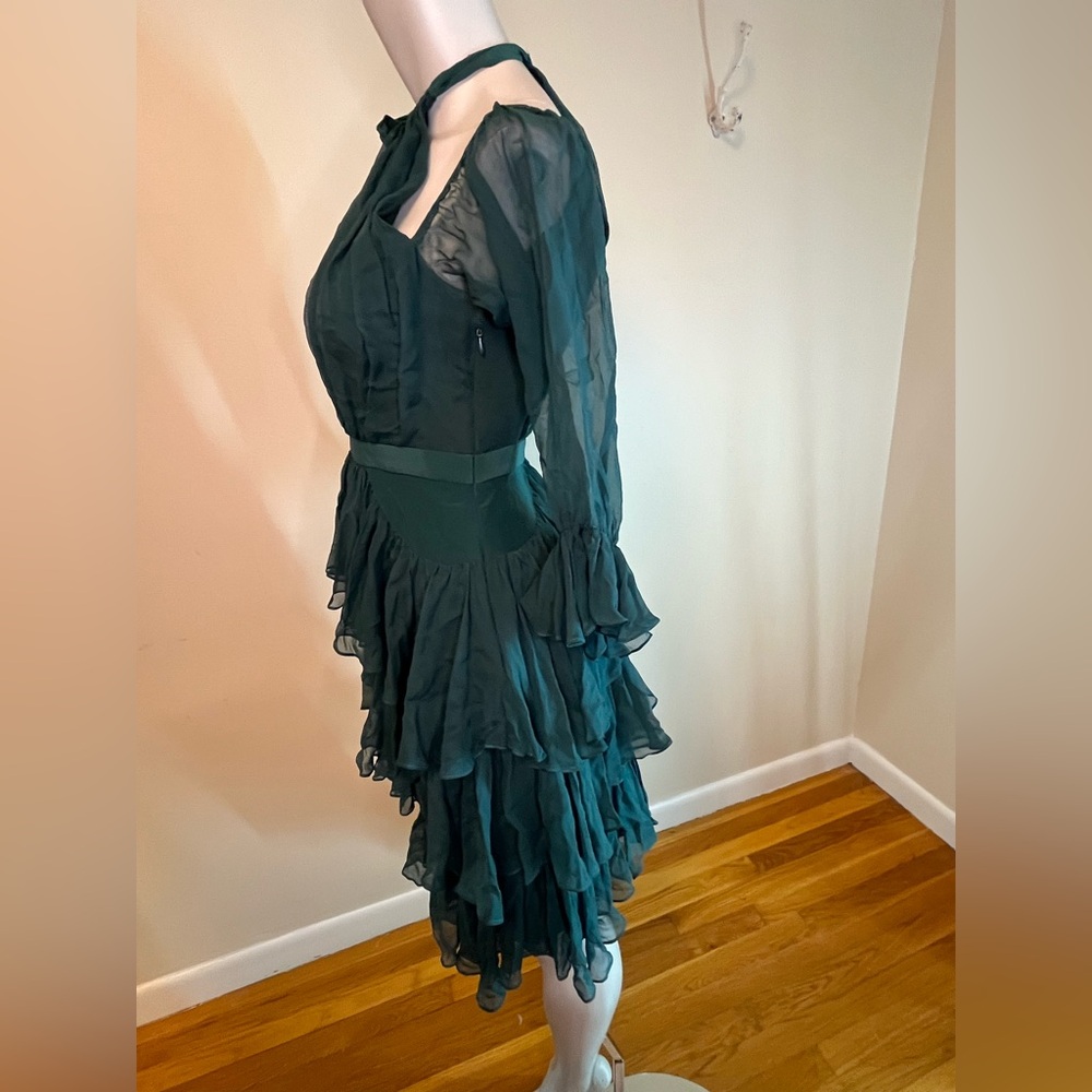Cinq A Sept Elsa Dress in Everglade Cold Shoulder Ruffle Women’s Size 6 - Picture 4 of 14